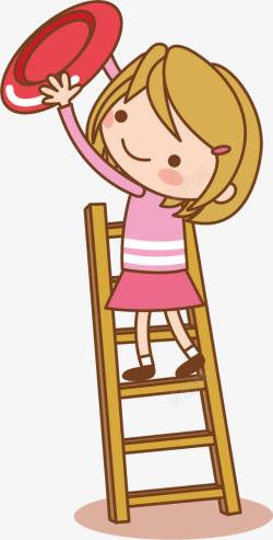 爬在梯子上的小女孩卡通小女孩高清图片