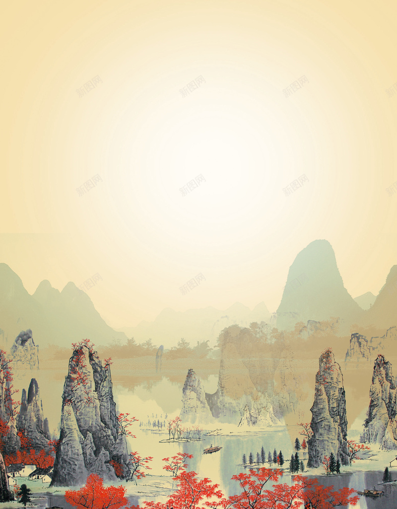 简约创意复古山水水墨山川风景背景psd设计背景_新图网 https://ixintu.com 创意 复古 山川 山水 水墨 简约 素材 背景 风景