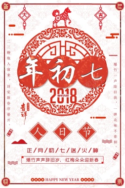 春节习俗大年初七中国风剪纸背景背景