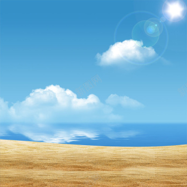 蓝天白云海滩背景摄影图片
