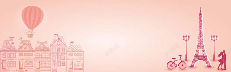 浪漫的巴黎之恋插画jpg设计背景_新图网 https://ixintu.com 单车 卡通 埃菲尔铁塔 巴黎 建筑 情侣 手绘 法国 海报banner 热气球 童趣 路灯