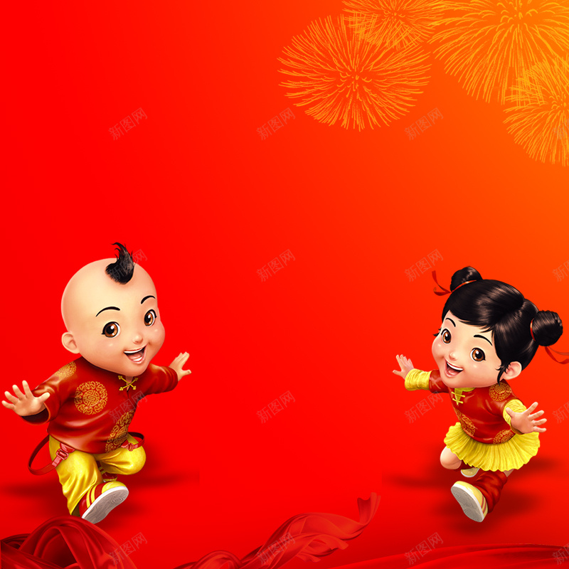 新年主图背景psd设计背景_新图网 https://ixintu.com 主图 喜庆 大促 新年 激情 狂欢 福娃 红色
