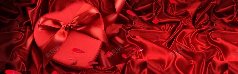 红色丝绸质感心形礼盒淘宝情人节背景背景