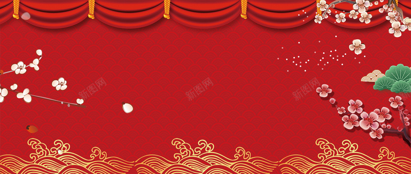 传统新年腊梅纹理红色背景背景