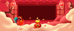中国风红色印章春节鸡年边框黄色banner背景高清图片