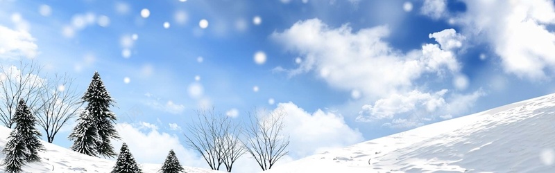 冬天背景bannerpsd_新图网 https://ixintu.com 摄影 树木 海报banner 蓝天白云 雪地 雪花背景 风景