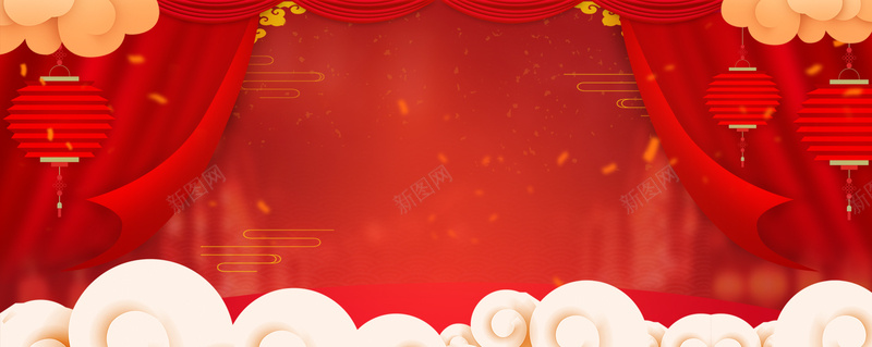 新年快乐中国风帘幕灯笼背景背景