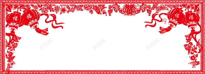 春节剪纸扁平红色banner背景背景
