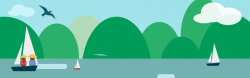 青山绿水人物春天度假旅游卡通扁平绿色banner高清图片