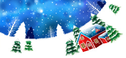 卡通人物小房子素材手绘冬季背景高清图片