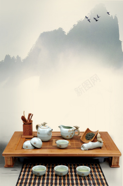 中国风水墨茶具茶道文化背景背景