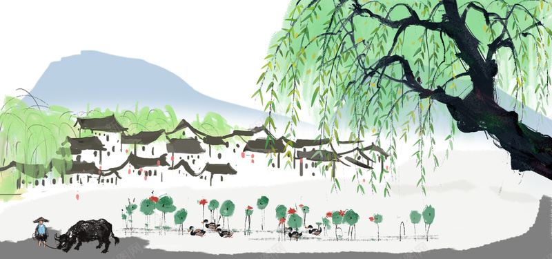 清明节绿色中国风食品放牛娃bannerjpg设计背景_新图网 https://ixintu.com 中国风 传统节日 放牛娃 水墨古建筑 水墨柳树 清明 清明节 绿色 食品