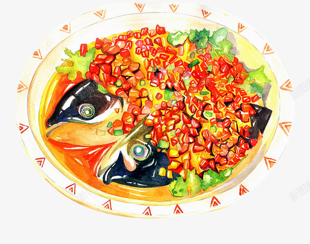 手绘辣椒炒鱼png免抠素材_新图网 https://ixintu.com 彩绘 手绘 肉 辣炒 食物 鱼