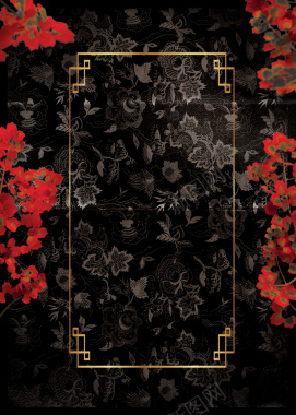复古红色碎花质感背景金属边框背景背景