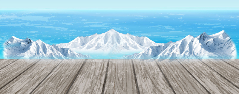 蓝色雪山冰川立体木板展台背景背景