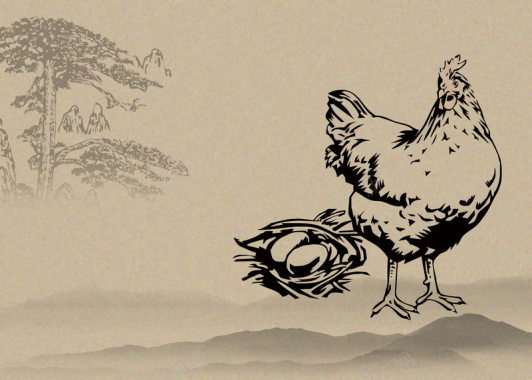 中国风毛笔画土鸡蛋农产品宣传背景背景