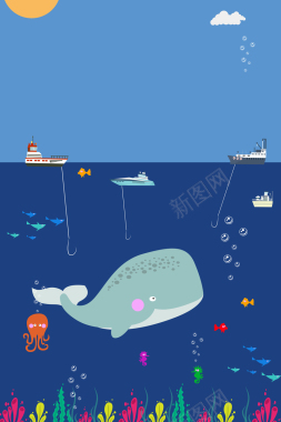 海洋鲸鱼保护野生动物公益海报背景背景