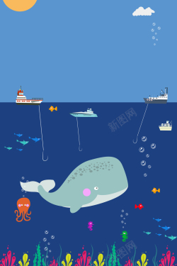 捕杀海洋鲸鱼保护野生动物公益海报背景高清图片