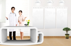 白色前台医生和护士白色背景高清图片