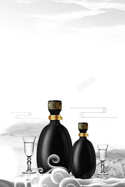 珍藏酒中国风复古水墨白酒高清图片