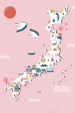 扁平化日本之旅宣传海报背景模板矢量图背景