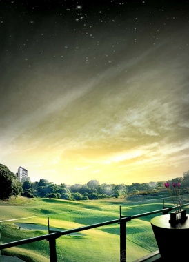 绿色高尔夫球场别墅海报背景模板背景