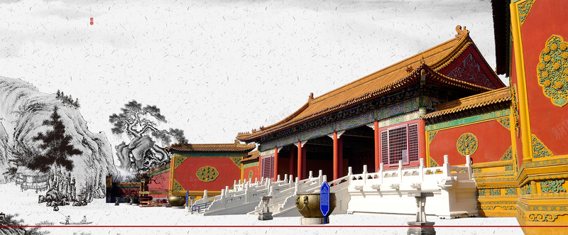 中国风中国画古建筑生活背景