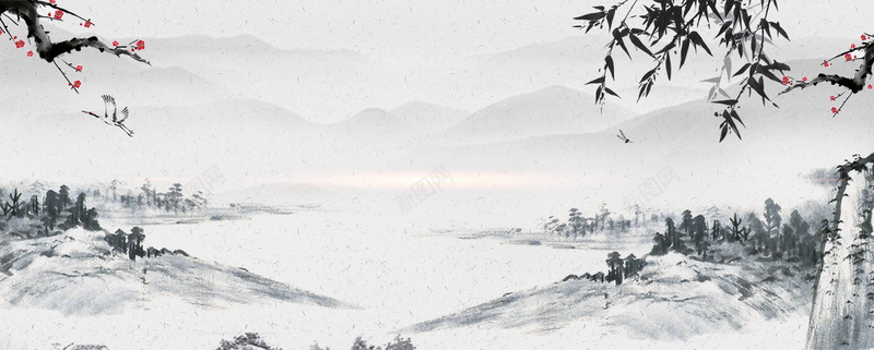 绘画古典中国风山水banner背景