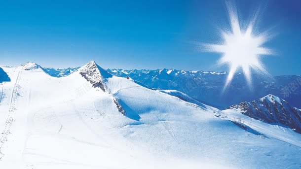 阳光下的雪山海报背景背景