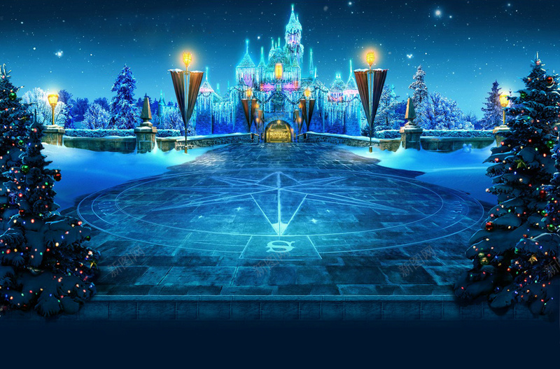 圣诞夜城堡图案海报背景jpg设计背景_新图网 https://ixintu.com 圣诞 圣诞夜 城堡 梦幻 浪漫 背景 蓝色