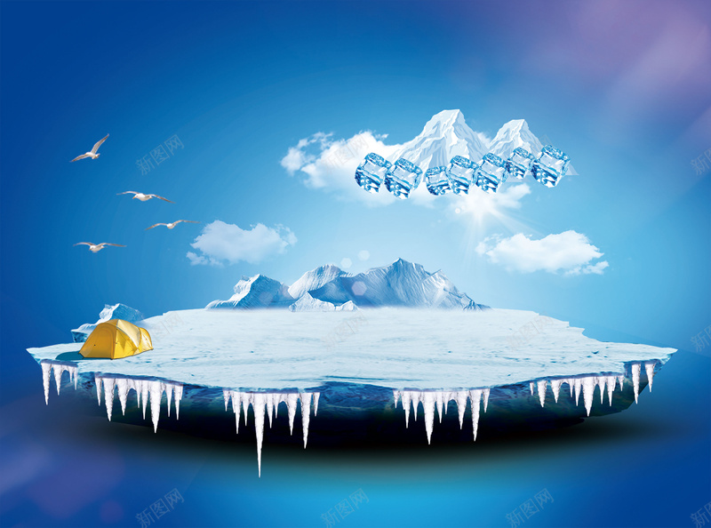 冰块雪块海报背景psd设计背景_新图网 https://ixintu.com 冰雪 摄影 海报素材背景 海鸥 蓝色 雪山 风景