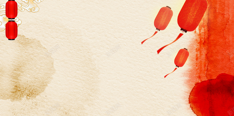 中国风水墨红灯笼背景图psd设计背景_新图网 https://ixintu.com banner 中国风 水墨 海报 红灯笼 背景图