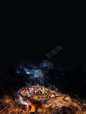 创意黑色菲力牛排烧烤美食海报背景背景