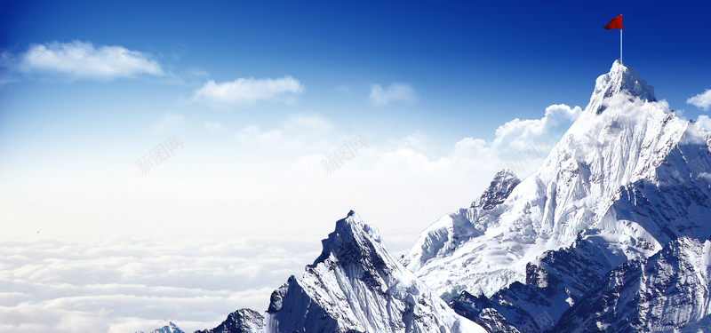 蓝色雪山企业文化背景psd_新图网 https://ixintu.com 企业文化 天空 摄影 海报banner 红旗 蓝色 雪 雪山 风景
