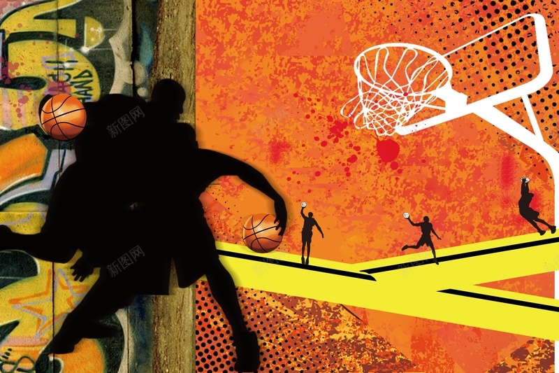 校园篮球比赛海报背景psd设计背景_新图网 https://ixintu.com 人影 校园 涂鸦 球框 篮球 篮球场 运球