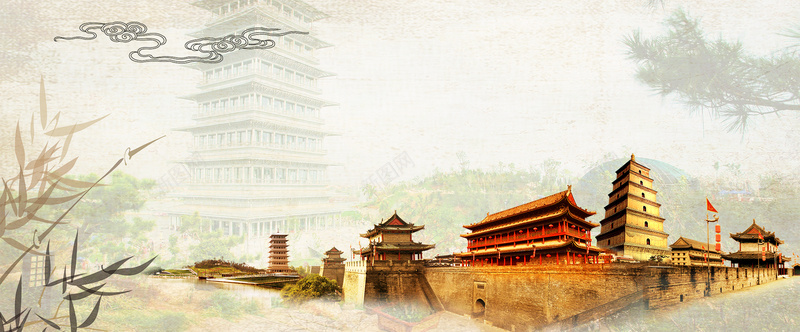 暑期旅游中国边塞景色黄色banner背景