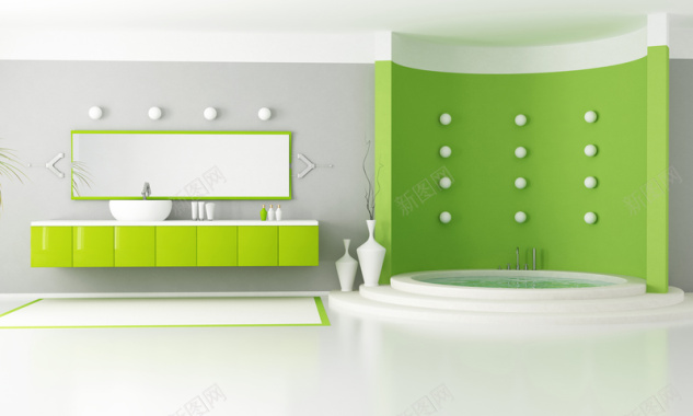 绿色小清新浴室浴缸背景背景