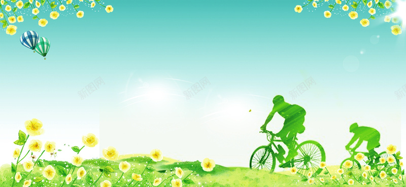 青少年绿色骑行几何渐变花朵背景背景