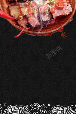 舌尖上的美食湘西腊肉纹理黑色banner背景