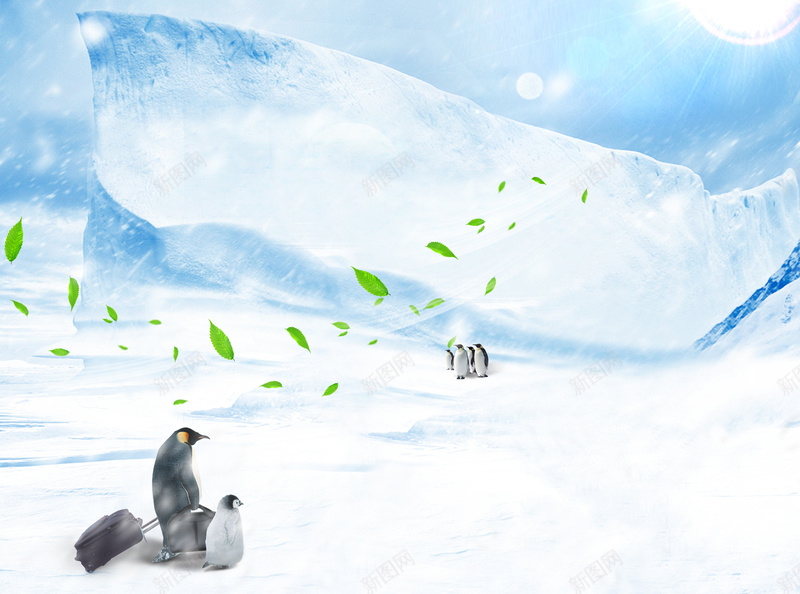 冰天雪地企鹅之家psd设计背景_新图网 https://ixintu.com 企鹅 冬季 冰天雪地 冰山 冷 卡通背景 纹理 绿叶 质感