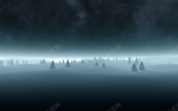 夜幕下雪山松树海报背景背景