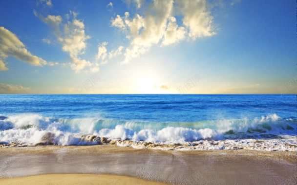 蓝天海水海浪沙滩背景