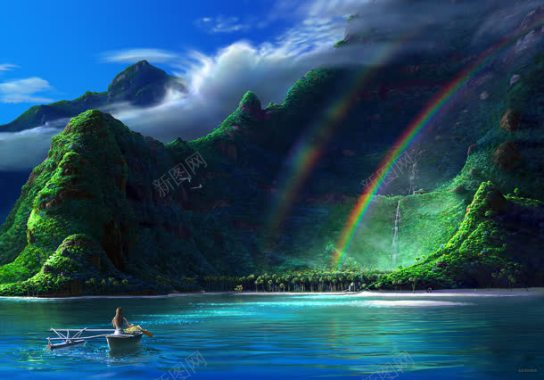 彩虹流水高山小湖背景