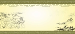 棕色中国风木框中国风古典山水背景海报banner高清图片