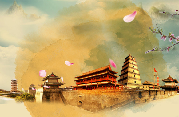 大气美丽中国美景旅游海报背景背景
