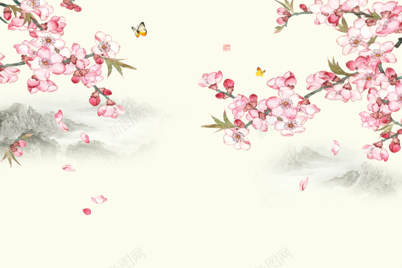 黄色水墨桃花中国风壁纸背景背景