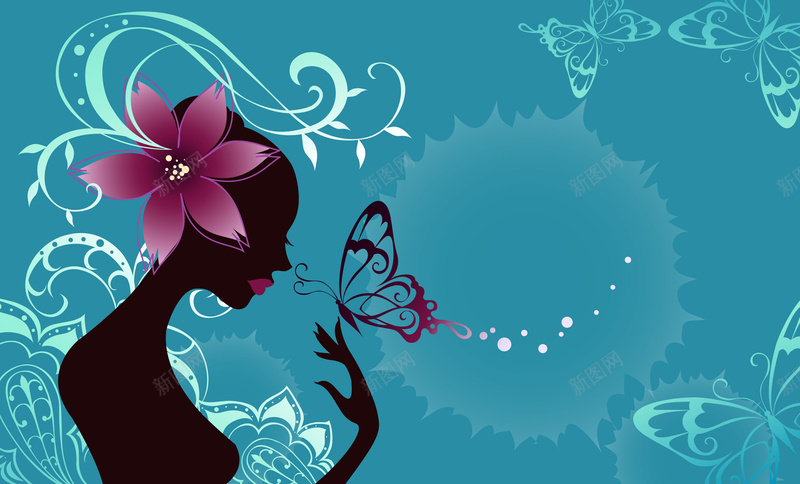 花朵花卉矢量图ai设计背景_新图网 https://ixintu.com 优雅 剪影 女人 排版 纹理 花卉 花朵 花瓣 蓝色 设计 质感 矢量图
