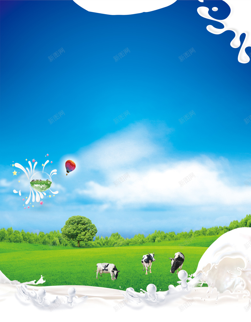 小清新新鲜牛奶促销海报背景psd设计背景_新图网 https://ixintu.com 促销 奶牛 小清新 新鲜 海报 牛奶 白云 素材 背景 草原 蓝天 设计