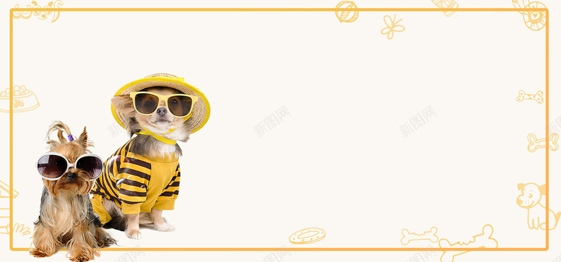 萌宠来了可爱宠物黄色卡通bannerpsd设计背景_新图网 https://ixintu.com 卡通 卡通图案 可爱 宠物 小狗 线框 萌宠来了 黄色