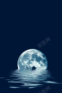 蓝色人类月球日海报背景